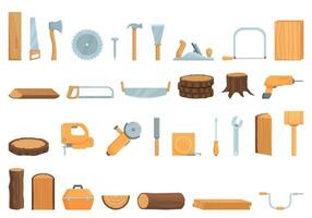 Woodworking icons set cartoon vector. Man furniture vector