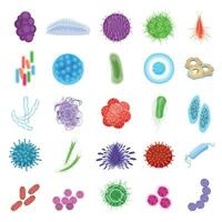 bacterias íconos conjunto dibujos animados vector. germen célula vector