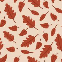 Vector seamless pattern with brown leaves on beige. Autumn nature pattern