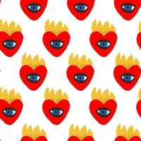 Pattern with a heart in flame. Romance, passion and love on fire concept. Hand drawn vector pattern in nice colors. For social media, web and typographic design. Saint Valentine's Day.