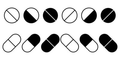 vector pastillas icono conjunto medicamento y farmacéutico símbolo.