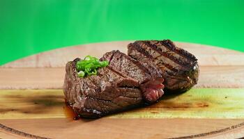 A la parrilla carne de vaca filete medio raro en fuego selectivo atención 3d ilustración foto