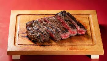 A la parrilla carne de vaca filete medio raro en fuego selectivo atención 3d ilustración foto