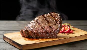 A la parrilla carne de vaca filete medio raro en fuego selectivo atención 3d ilustración foto