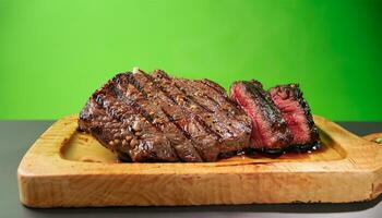 A la parrilla carne de vaca filete medio raro en fuego selectivo atención 3d ilustración foto