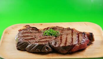 Grilled beef steak medium rare on fire selective focus 3d illustration photo