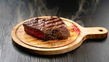 A la parrilla carne de vaca filete medio raro en fuego selectivo atención 3d ilustración foto