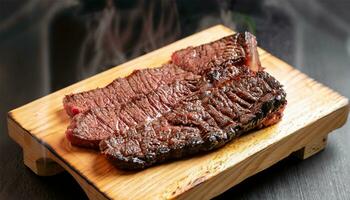 A la parrilla carne de vaca filete medio raro en fuego selectivo atención 3d ilustración foto
