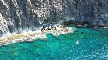 grand Roche formations cette Regardez comme los gigantes droite sur le atlantique océan sur le canari île de tenerife. video