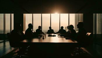 un grupo de profesionales que se discute negocio estrategia en un sala del consejo generado por ai foto