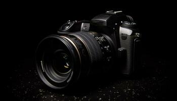 fotógrafo capturas cerca arriba imagen con negro canon cámara y lente generado por ai foto
