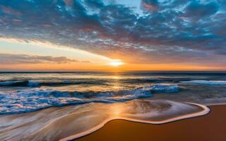 Majestic Sunrise Over a Serene Beach, A Captivating Morning Vista. AI Generated photo