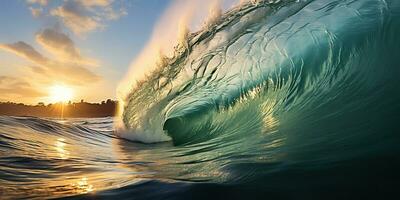 ai generado. ai generativo. grande mar Oceano ola surf antecedentes. vacaciones aventuras viaje tropical extremo surf deporte onda. gráfico Arte foto