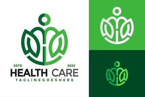 Letter H Health Care Leaf Logo design vector symbol icon illustration