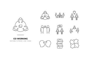 Set of co-working Icons. Simple line art and editable stroke icons pack. vector