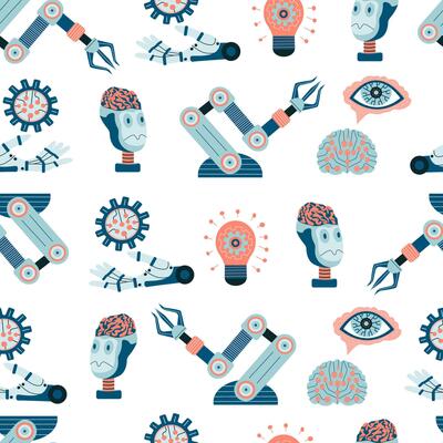 Technology seamless pattern with Hand Drawn Neural Networks