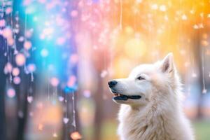 Close-up of cute dog with beautiful bokeh background, Generative AI illustration photo