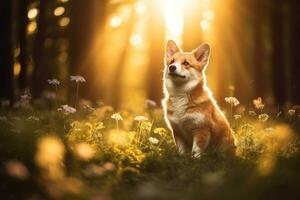 Close-up of cute dog with beautiful bokeh background, Generative AI illustration photo