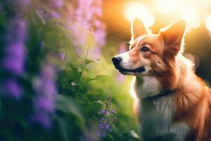 Close-up of cute dog with beautiful bokeh background, Generative AI illustration photo