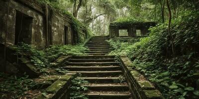 ai generado. ai generativo. antiguo antiguo selva bosque edificio ruina historia civilización al aire libre paisaje. gráfico Arte foto