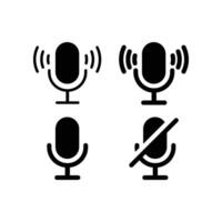 Microphone muted and unmuted icon set. Classic mic shape. Vector design.