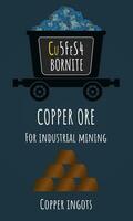 Set of vector illustrations of copper ore and copper ingots. INDUSTRIAL COPPER MINERALS. Bornite. Strategic minerals.