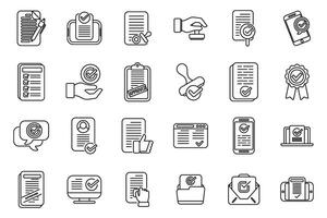 Application approval icons set outline vector. File loan vector