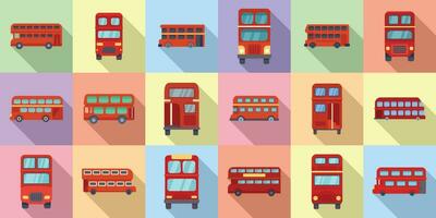 London bus icons set flat vector. Double decker vector