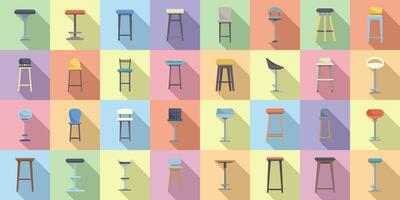 Bar stool icons set flat vector. Chair club vector