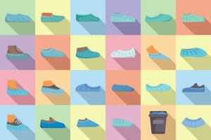 Shoe covers icons set flat vector. Footwear protection vector