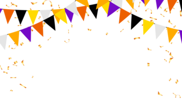 driehoek wimpels keten en confetti voor halloween partij kleur concept. verjaardag, viering, carnaval, verjaardag en decoratie png