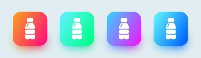 botella sólido icono en cuadrado degradado colores. agua bebida señales vector ilustración.