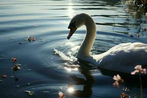 Tranquil scene swan peacefully swims within a serene aquatic realm AI Generated photo