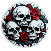 Skull And Flowers Illustration Sticker Painted PNG Image Ai Generative