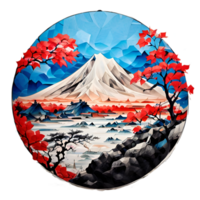 Japanese Style Mountain And Tree Sticker Ai Generative png