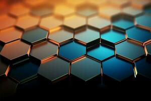Hexagonal abstract backdrop, perfect for modern designs, with ample text space AI Generated photo