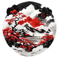 Japanese Style Mountain And Tree Sticker Ai Generative png