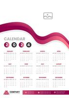 2024 wall Calendar vector illustration. week starts on Sunday, Simple planner design template, 2024 year corporate business calendar design template. use to wall, desk or business planner calendar.