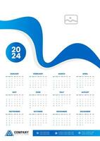 2024 wall Calendar vector illustration. week starts on Sunday, Simple planner design template, 2024 year corporate business calendar design template. use to wall, desk or business planner calendar.