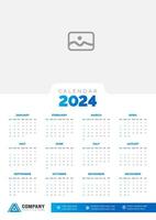 2024 wall Calendar vector illustration. week starts on Sunday, Simple planner design template, 2024 year corporate business calendar design template. use to wall, desk or business planner calendar.