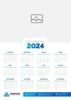 2024 wall Calendar vector illustration. week starts on Sunday, Simple planner design template, 2024 year corporate business calendar design template. use to wall, desk or business planner calendar.