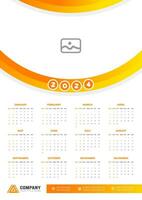 2024 wall Calendar vector illustration. week starts on Sunday, Simple planner design template, 2024 year corporate business calendar design template. use to wall, desk or business planner calendar.
