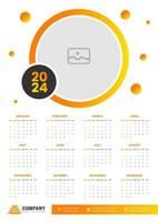 2024 wall Calendar vector illustration. week starts on Sunday, Simple planner design template, 2024 year corporate business calendar design template. use to wall, desk or business planner calendar.