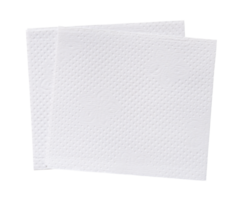 Top view of two folded pieces of white tissue paper or napkin in stack isolated with clipping path in png file format