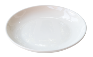 Single white ceramic plate isolated with clipping path in png file format Close up photo