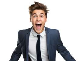 Young Businessman Excite and Exhilarate with Emotionally Complex on Transparent Background -  AI Generated png