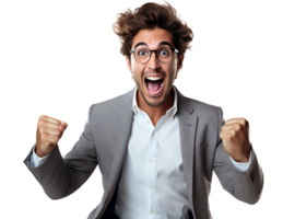 Young Businessman Excite and Exhilarate with Emotionally Complex on Transparent Background -  AI Generated png