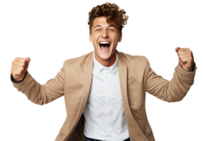 Young Businessman Excite and Exhilarate with Emotionally Complex on Transparent Background -  AI Generated png