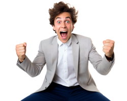 Young Businessman Excite and Exhilarate with Emotionally Complex on Transparent Background -  AI Generated png