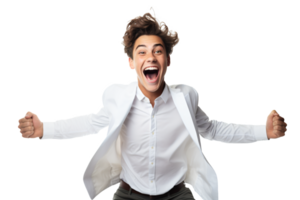 Young Businessman Excite and Exhilarate with Emotionally Complex on Transparent Background -  AI Generated png